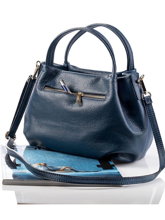 Navy Pebbled Leather Shoulder Bag with Detachable Strap